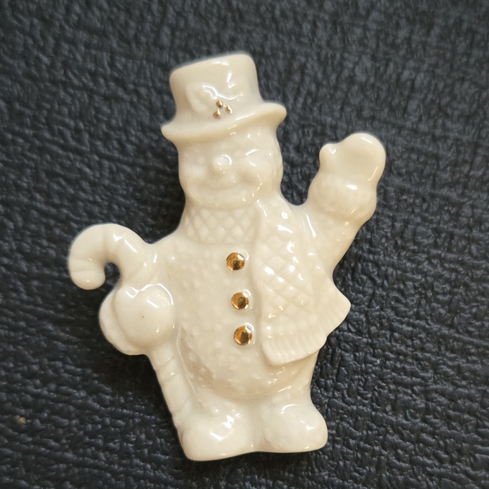 Lenox Ivory Snowman Brooch with Gold Details